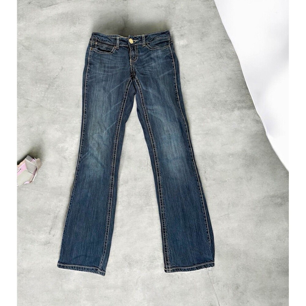 Womens Blue Medium Wash Bootcut Denim Jeans 5-Pocket Solid Regular Fit Size 5